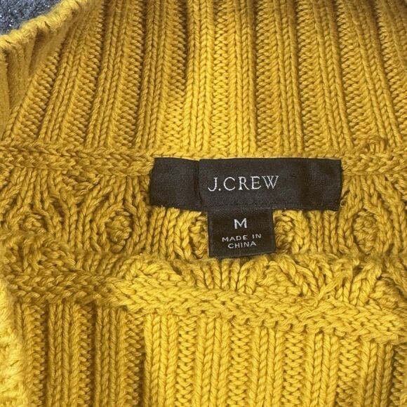 J. Crew Long Cotton Cable-Knit Mockneck Oversized Sweater in Yellow Size Medium - Picture 4 of 8